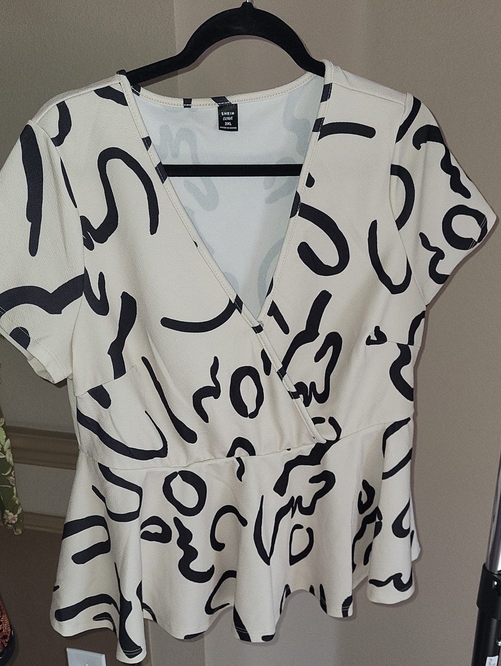 Black & White Abstract Wrap Peplum Top